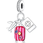 NUJIFFY 925 Sterling Silver Charms Beads for Bracelets Necklaces, Airplane Passport Sister Heart Coffee Music Book Travel Pendant, Pink Color Cute Animal Jewelry Graduation Birth Gifts for Women Men