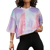 Summer Crop Tops for Womens Casual Half Sleeve Top Loose Fit Short Sleeve T Shirts Workout Oversized Tees