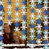 50Pcs Holiday Decoration White & Blue & Light Blue Snowflake Garland Flags for Christmas Holiday New Years Home Decor Party Decorations