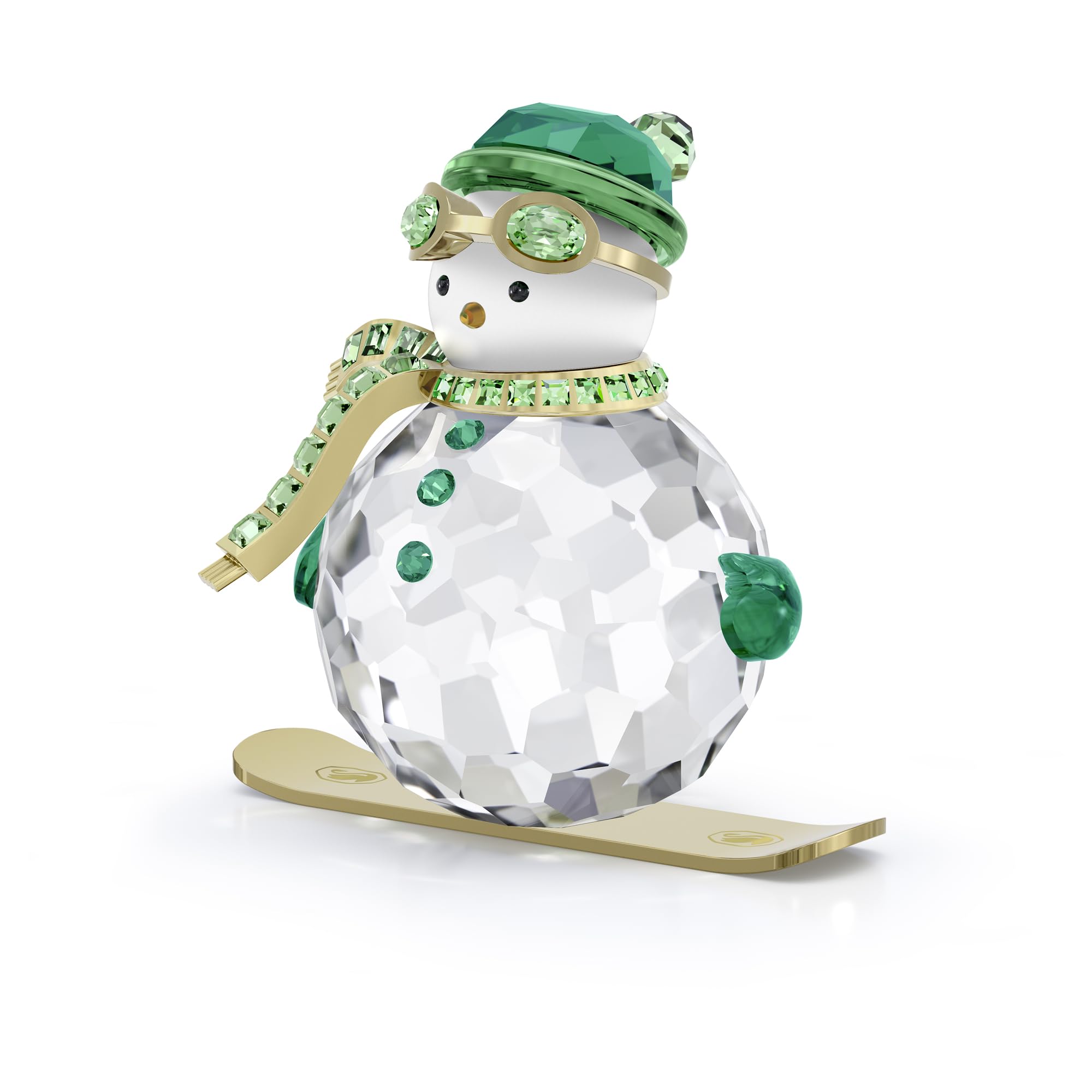 Swarovski Holiday Cheers Dulcis Snowman Figurine, Clear and Green Crystal with Champagne Gold-Tone Metal Accents, Part of the Holiday Cheers Dulcis Collection
