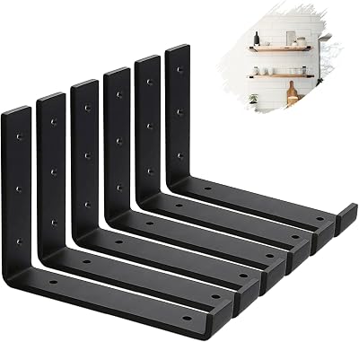 MLOQI 6 Pack Scaffold Board Shelf Brackets 5mm Thick Lip 12x6 inch Black