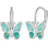 Lasidor Opal Butterfly Earrings Gold Plated or Rose Gold Plated Leverback Earrings Cute Jewelry Huggie Hoop Earrings for Women Girls