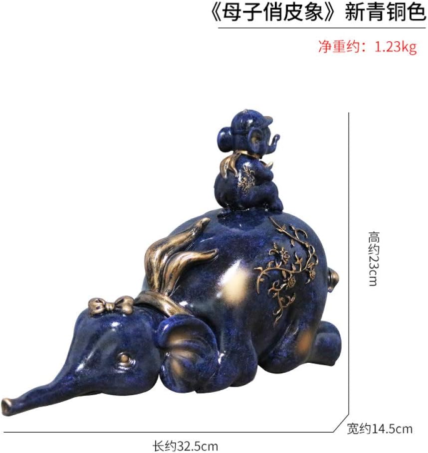 Sculptures,Blue Auspicious Mother And Child Elephant Figurines Abstract Animals Resin Statue Feng Shui Ornaments Statuette Crafts For Office Home Decor