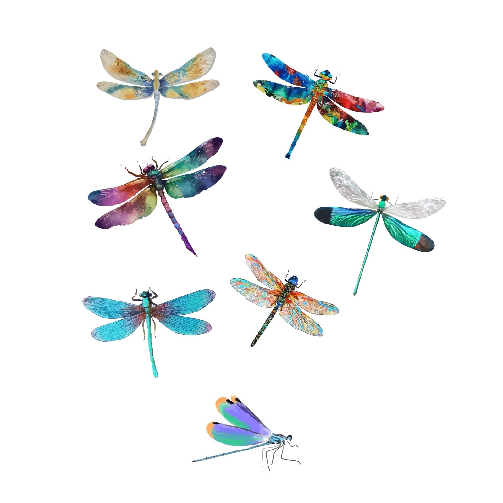 PLIGREAT 7 Pcs Large Watercolor Dragonfly Wall Stickers, Removable Vinyl Peel and Stick Wall Decals for Nursery Living Room Bedroom Palyroom Wall Decoration DIY Home Cabinet Window Wall Art Decor