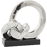 Deco 79 Polystone Abstract Decorative Sculpture Link Home Decor Statue with Black Base, Accent Figurine 12" x 5" x 12", Silve