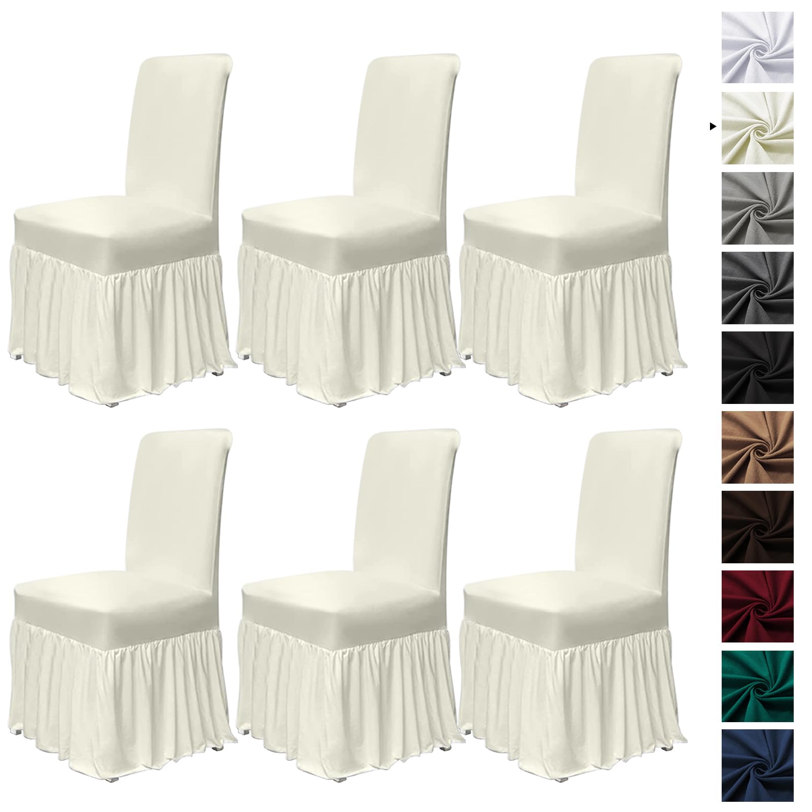 Photo 1 of molasofa Chair Covers for Dining Room Set of 6 Stretch Chair Slipcovers with Skirt for Kitchen Seat Protectors Wedding Banquet Decor Kids Pets Spandex Fabric Washable (6pcs, Cream)
