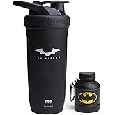 Smartshake DC Comic Bundle - Batman Protein Shaker Bottle – 900ml Leakproof Stainless Steel Water Shaker with 50g Protein Powder Storage Funnel