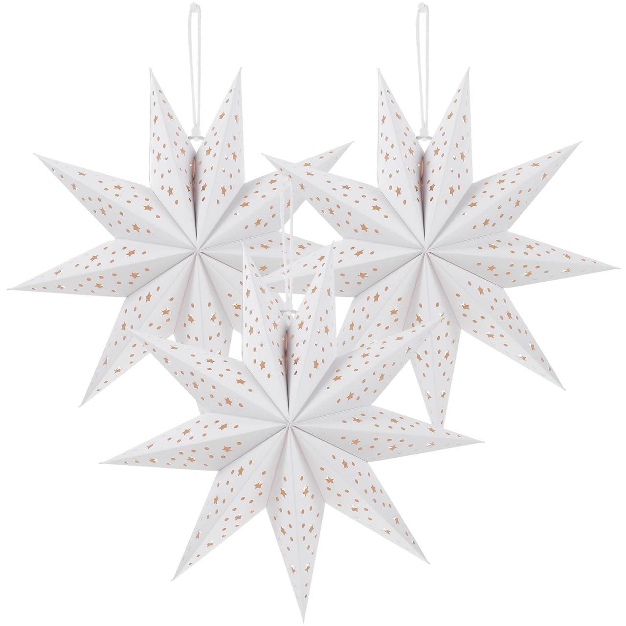 minkissy 3pcs White Paper Star Lantern Lampshade Decoration 3D Paper Star Pentagram Lampshade Foldable Lamp Shade for Xmas Wedding Party Home Hanging Decorations 35cm White