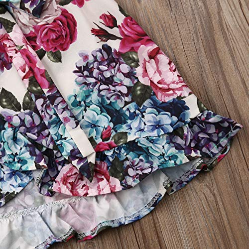 Toddler Baby Girls Ruffle Strap Top+Boho Floral Skirt Summer Outfit Clothes Two Piece Set (Full Floral-Hydrangea&Rose, 1-2T) - Thumbnail 6
