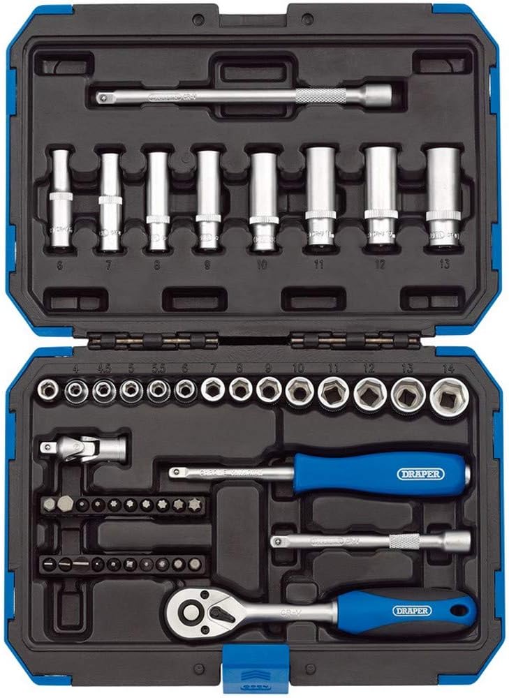 Draper 1/4 in 47 Piece Metric Socket Set with Soft Grip Ratchet
