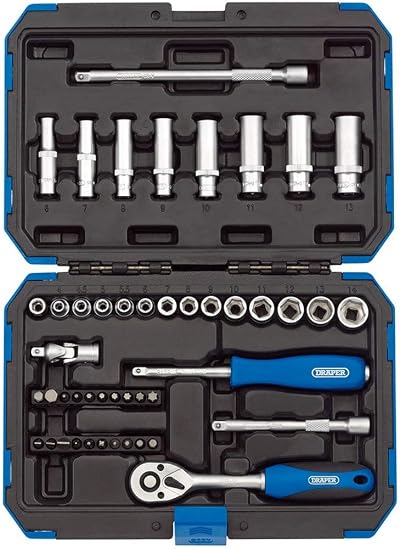 Draper 1/4 in 47 Piece Metric Socket Set with Soft Grip Ratchet