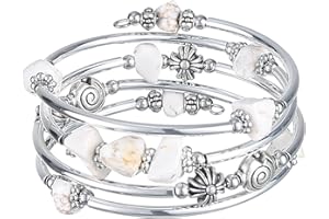 FULU AUTUMN Beaded Bangle Bracelets for Women Silver Wrap Bangles Bracelet Womens Costume Jewelry Fashion Gift