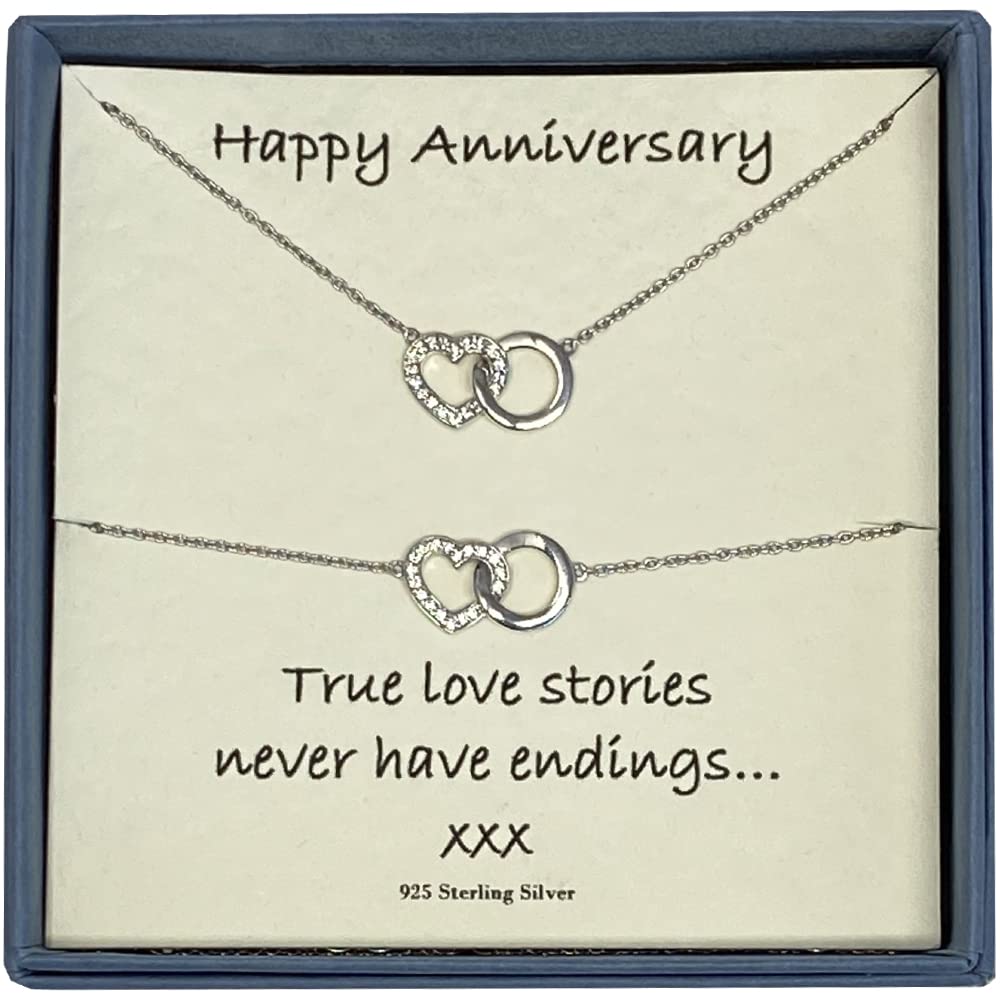 Strictly Gifts Cubic Zirconia Heart Necklace & Bracelet with Happy Anniversary Message Card and Gift Box for Wife or Girlfriend