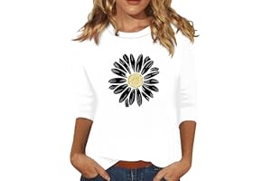 NJKHMCFTIR Womens Tops 3/4 Sleeve Crewneck Cute Shirts Casual Trendy Print Blouses Length T Shirt 2024