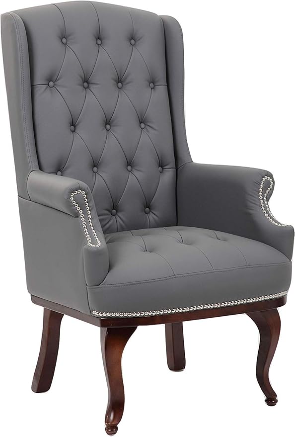 Chesterfield Style Leather High back Winged Fireside Armchair Chair Orthopedic (Grey) Amazon.co