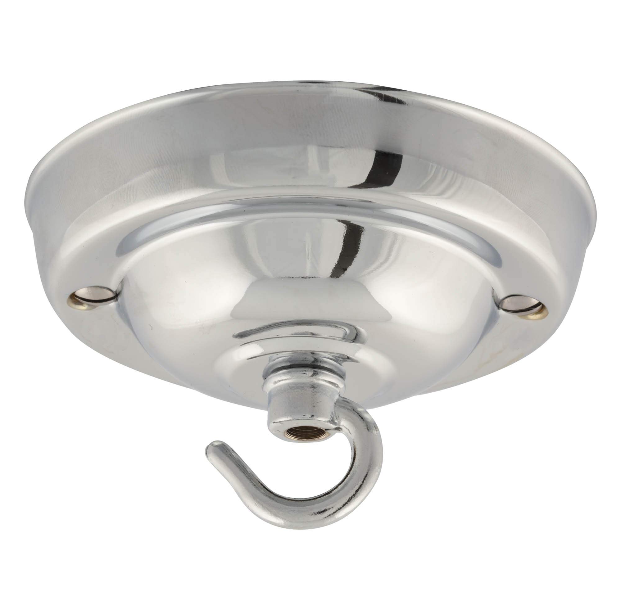 ElekTek 108mm Diameter Ceiling Rose with Hook Metallic Finishes Powder Coated Colours for Pendant Light Fittings and Chandeliers Chrome