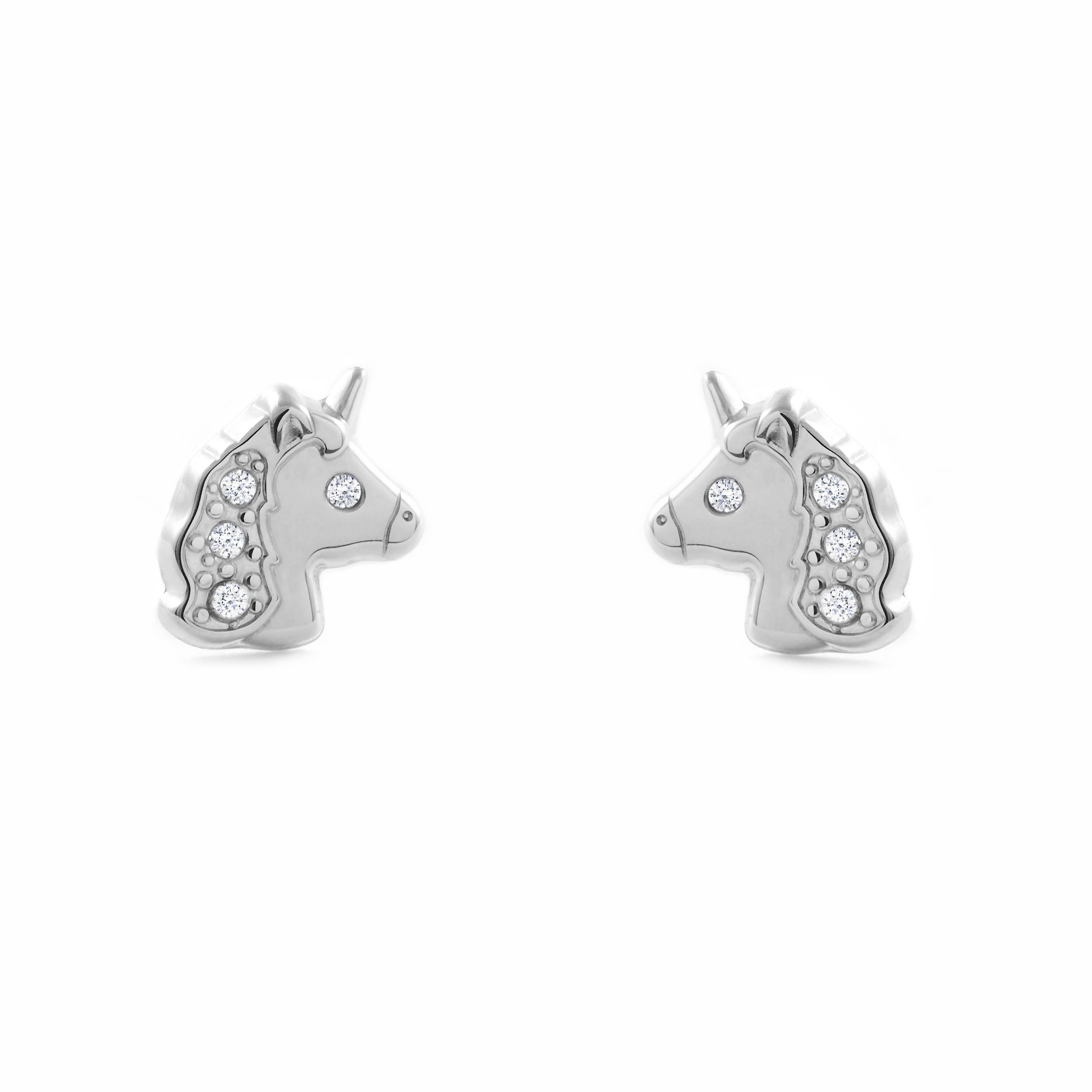 9ct White gold Unicorn with zircons Children's Earrings