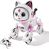 Wdebay Remote Control Robot Cat Toy for Girls &amp; Boys Age 8+, Interactive | Rechargeable RC Robot Toys with LED Ear, Dance, Walk, Push-up &amp; Programming Features, Smart Electronic Pink Pet Gifts for Kid