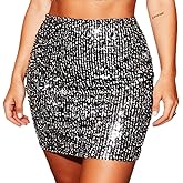 GRAEEN Sequin Skirt Black Glitter Mini Skirts for Women