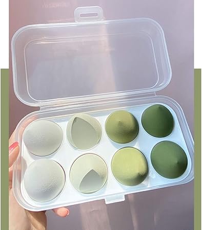 Amazon 多機能メイク用スポンジパフ スポンジメイク 化粧パフ パウダーパフ 乾湿兼用 8個セット スポンジパフ収納ボックス 敏感肌 乾燥肌適用 可愛い プレゼン アボカドグリーン Guan コットンパフ 通販