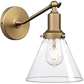 PERMO Industrial Vintage Slope Pole Wall Mount Single Sconce with Funnel Flared Clear Glass Shade Wall Sconce Light Lamp Fixt