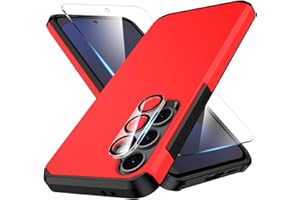 HUNESS 3 in 1 for Galaxy S24 FE Phone Case with Tempered Glass Screen Protector + Camera Lens Protector, for Samsung S24 FE Phone Case,Silicone Durable Armor for Samsung Galaxy S24 FE Case