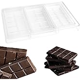 3-Cavity Polycarbonate Chocolate Bar Mold, Deep Clear PC Plastic Mould for Large Filled Candies, DIY Energy and Protein Bar Maker