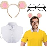 Xaatren 3 Pcs Halloween Animal Aardvark Costume Accessories Adult Include Aardvark Headband Ears Circle Glasses and White Fake Collar for Halloween Cosplay Party