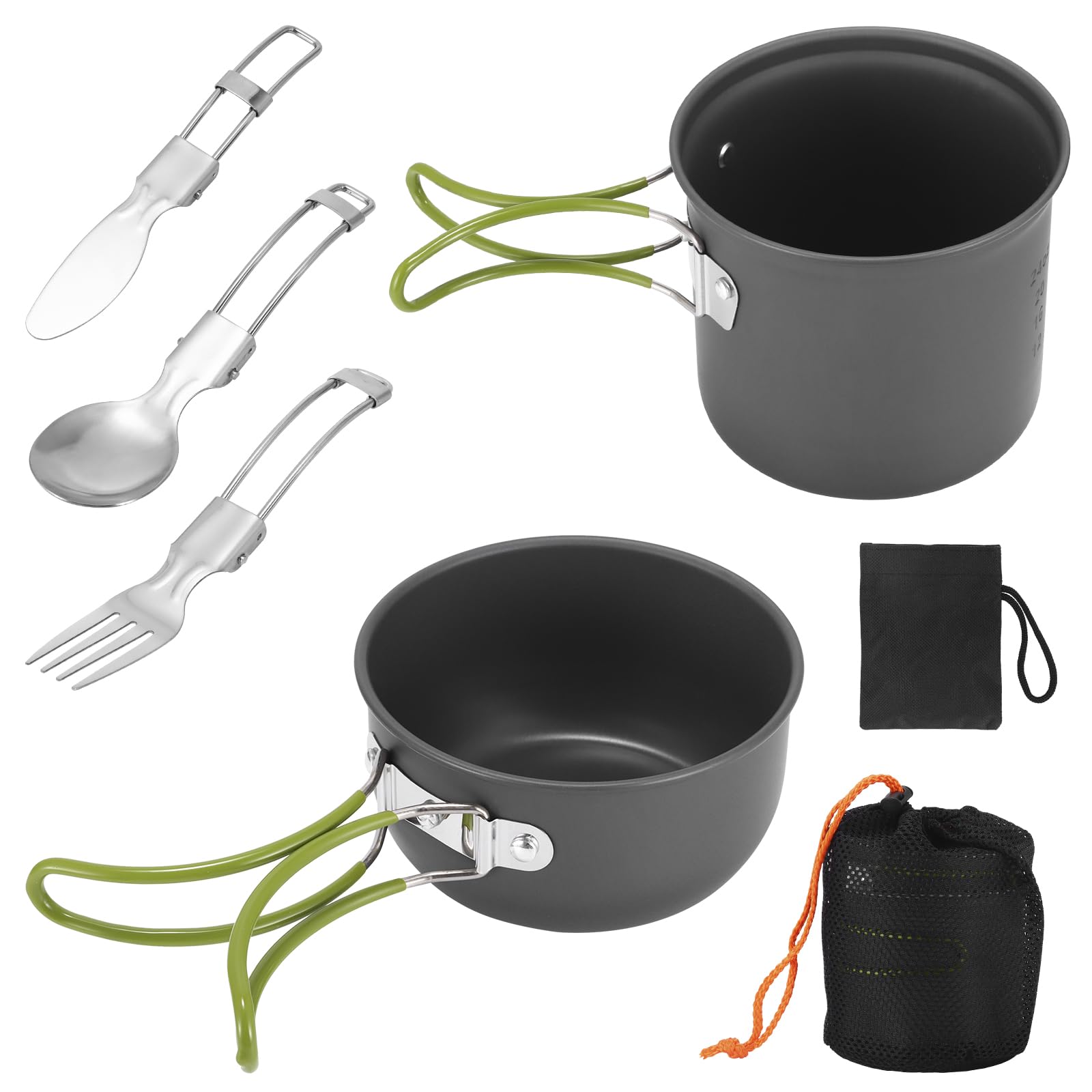 Ulsam Camping Pot and Pan Set, Portable Camping Cookware with Foldable Cutlery, 1-2 People Multifunctional Outdoor Cooking Equipment for Camping, Hiking, Picnicking, 4472649