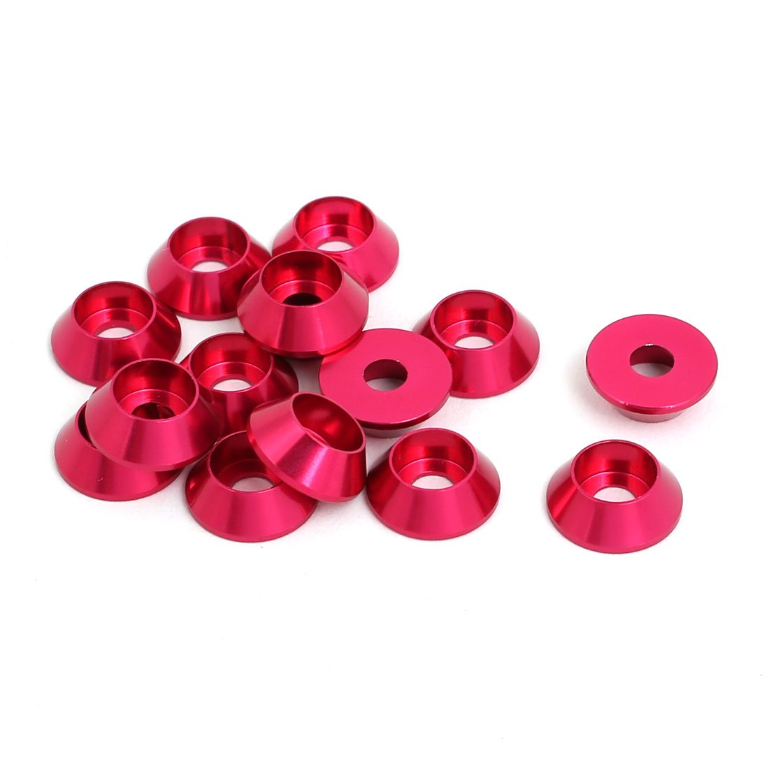 Sourcingmap M3 Aluminium Alloy Cone Shaped Round Cup Bumper Washer Pink 15pcs