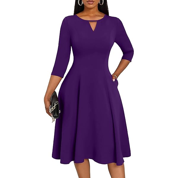 Nmoder Midi Dresses for Women A-Line Fit and Flare Casual Dress 3/4 Sleeve  V Neck Cocktail Wedding Guest Work Dress with Pockets Red M at Amazon  Women's Clothing store