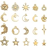 UNICRAFTALE 80Pcs 20 Styles Sun Moon Star Series Charms Earring Charms Tibetan Style Pendants Antique Golden Small Dangle Pendants for Bracelet Necklace Jewelry Making