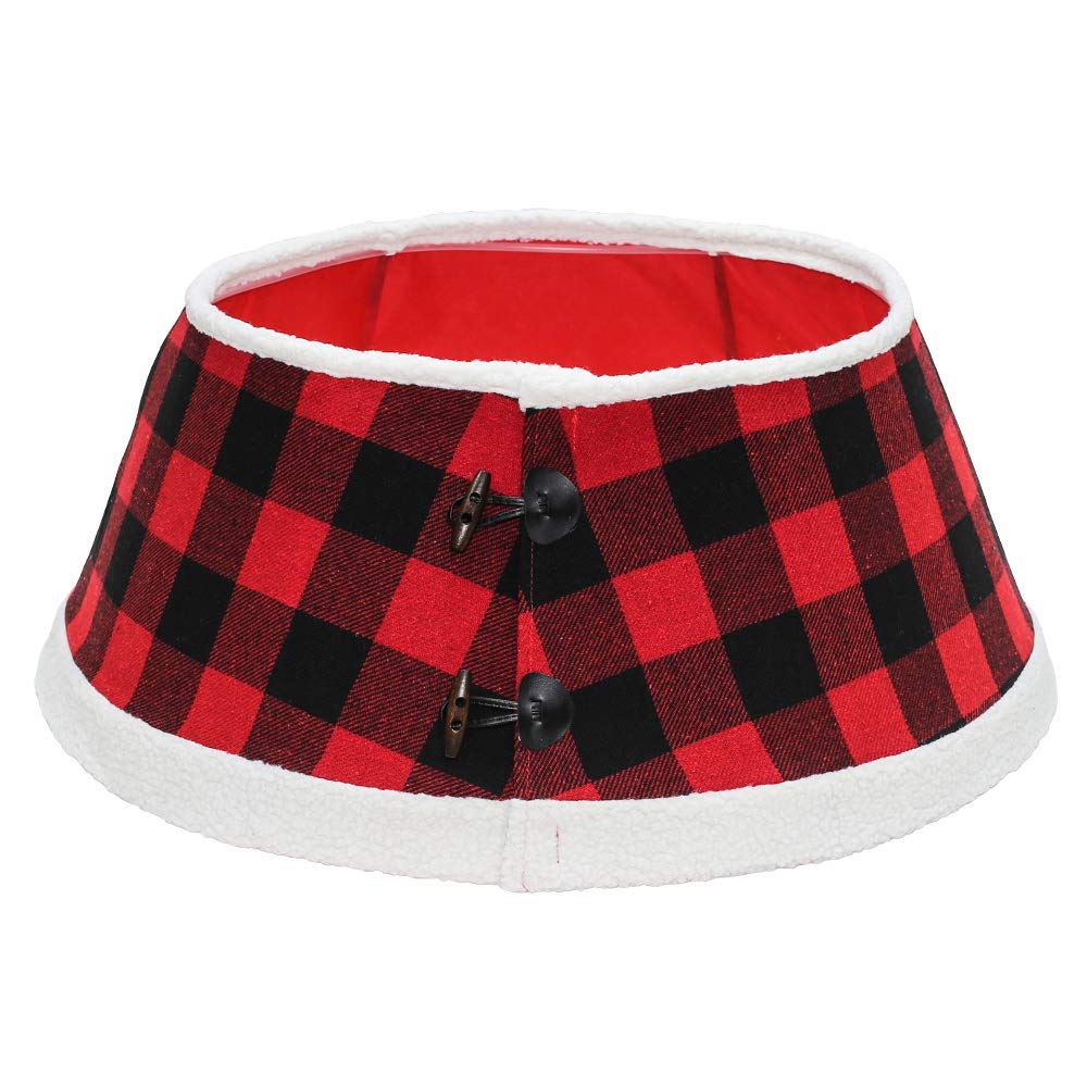 New Traditions - Buffalo Check Stand Band Christmas Tree Collar with Toggle - Black/Red