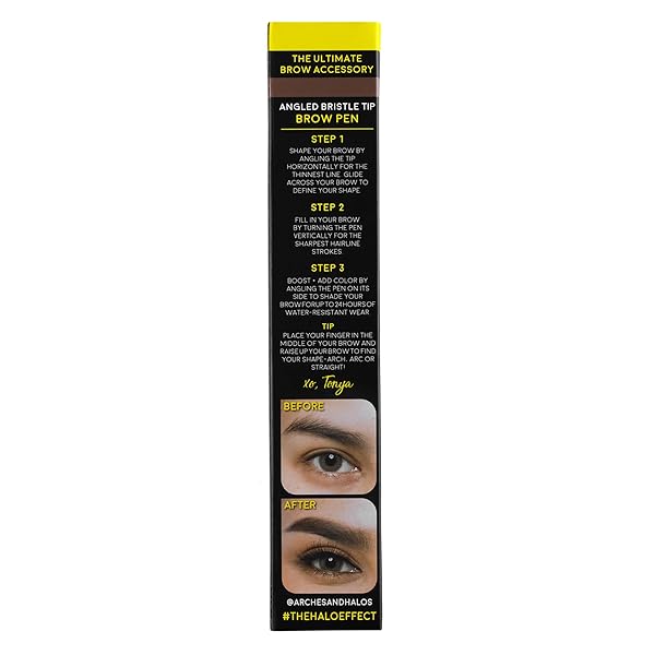 ARCHES AND HALOS ANGLED BRISTLE TIP WATERPROOF BROW PEN – WATER BASED AND SMUDGE PROOF EYEBROW PENCIL – EXTENDED WEAR – SUNNY BLONDE – 0.051 OZ