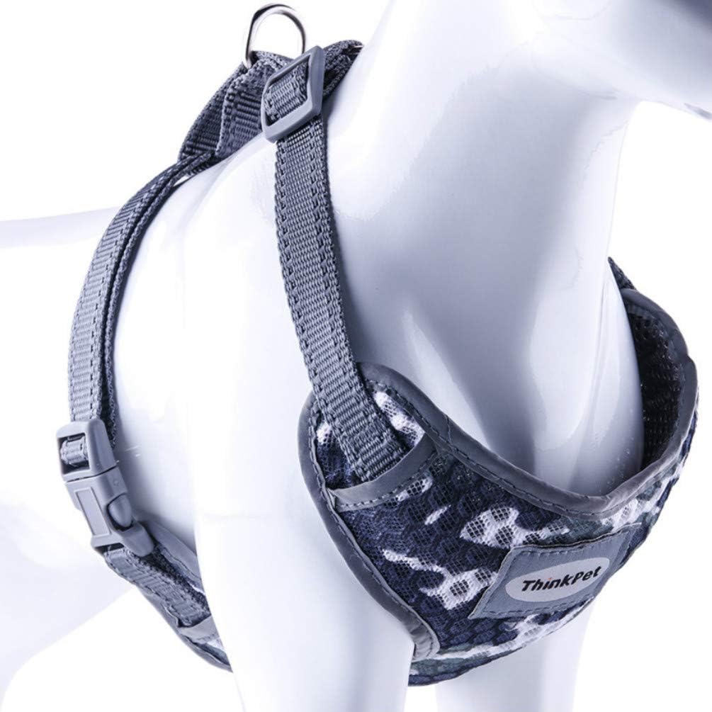 ThinkPet Reflective Breathable Soft Air Mesh No Pull Puppy Choke Free Over Head Vest Ventilation Harness for Puppy Small Medium Dogs (Camouflage Grey,M)
