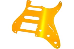 QINHRETUO HSS Metal Guitar Pickguard 11 Hole - Compatible with Strat Style Guitars & FR Tremolo Bridges, Fits American Standard/Player Series, Stainless Steel (Rich gold)
