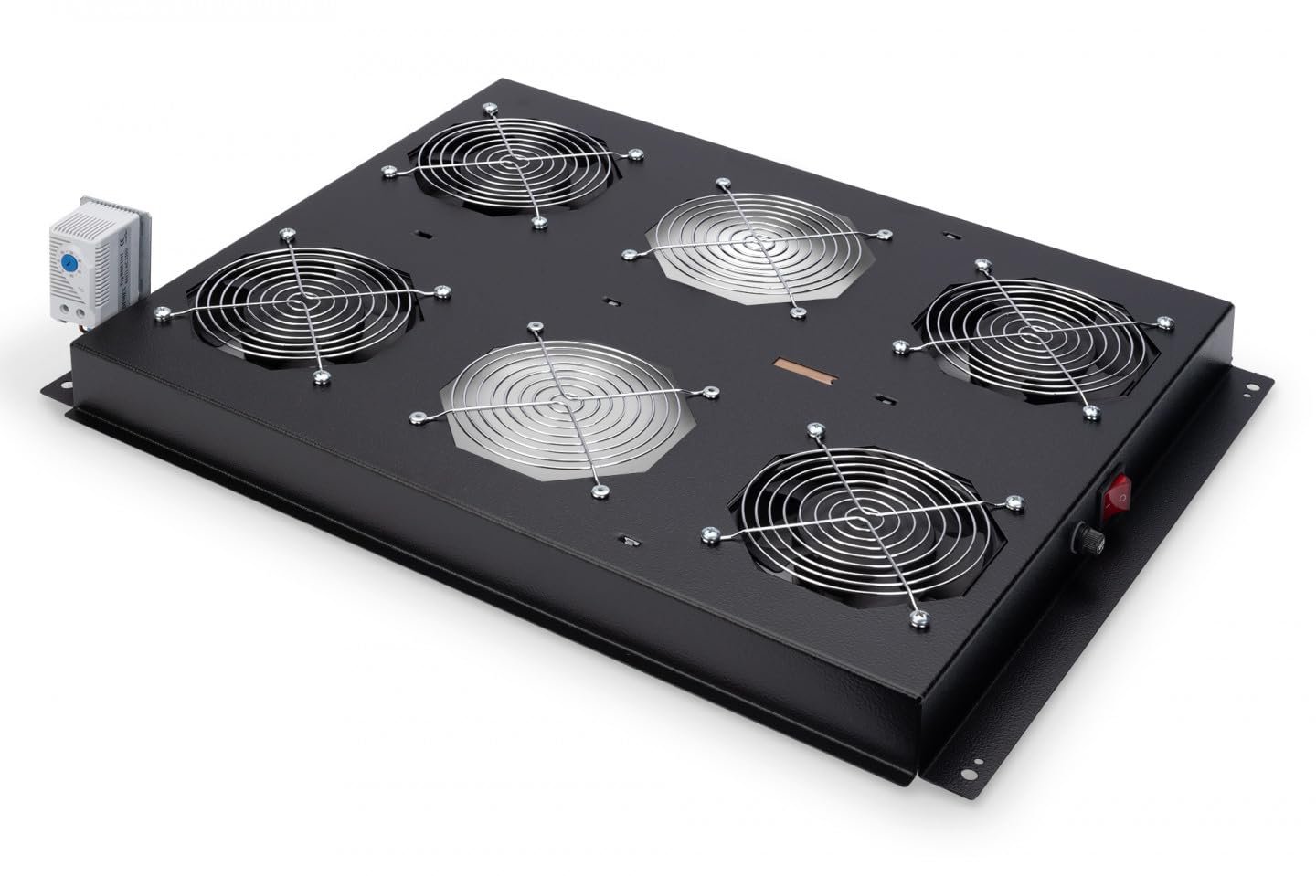 DIGITUS roof fan unit for server cabinet of the DIGITUS Unique series, 4x fan, thermostat, black (RAL 9005)