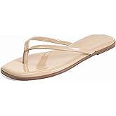Rihero Flip Flops for Women Comfortable Square Toe Beach Sandals Slip On Leather Thong Flat Sandals Dressy