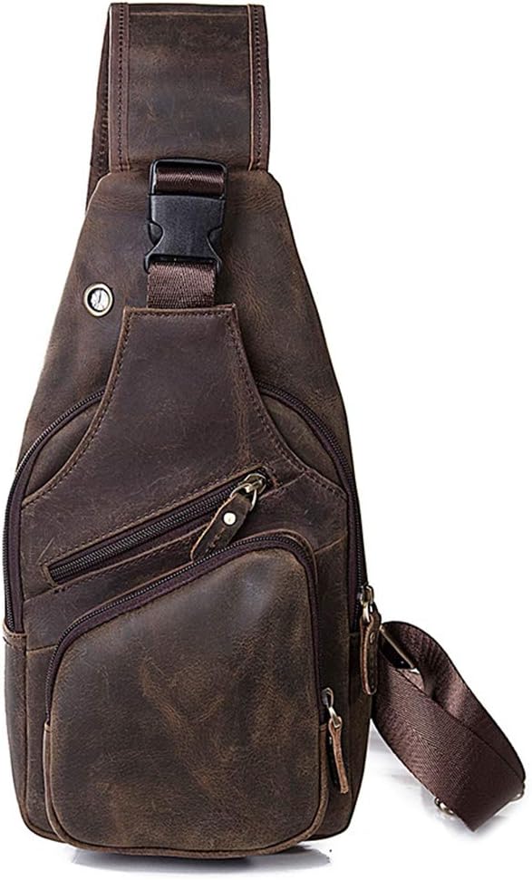 vintage Men's real Leather chest bag Business Casual Outdoor Sling Bag (Style 9 - Crazy Horse Leather)