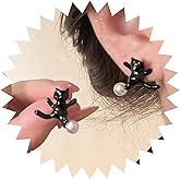Xduargs Boho Pearl Cat Earrings Black Cute Cat Earrings Vintage Cartoon Cat Stud Earrings Minimalist Animal Cat Statement Earrings Jewelry for Women
