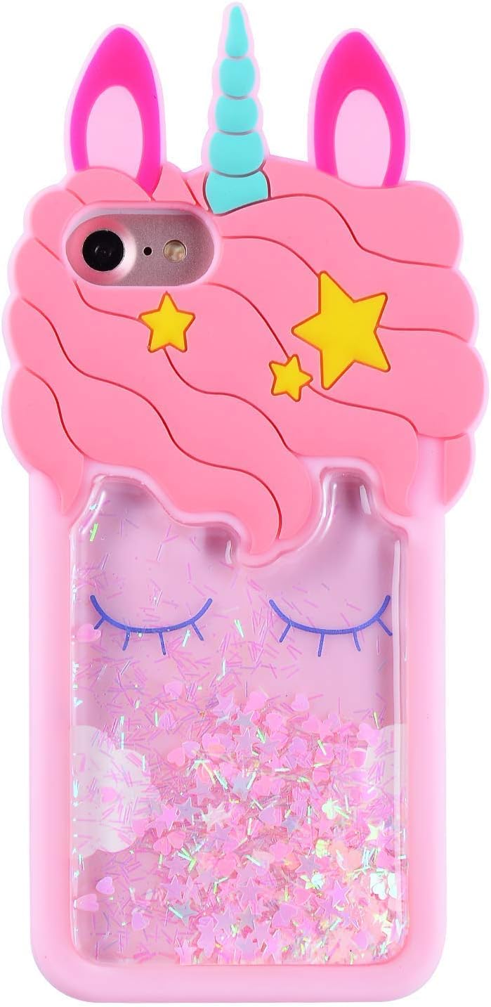 Bling Unicorn Case for iPhone 4/ iPhone 4S/ 4G,3D Cartoon Animal Design Cute Soft Silicone Quicksand Glitter Stars Cover,Kawaii Fashion Cool Skin for Kids Child Teens Girls(iPhone 4)