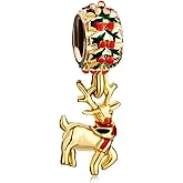 MiiFort Christmas Reindeer Deer Dangle Charm fits Pandora Charms Bracelets Golden