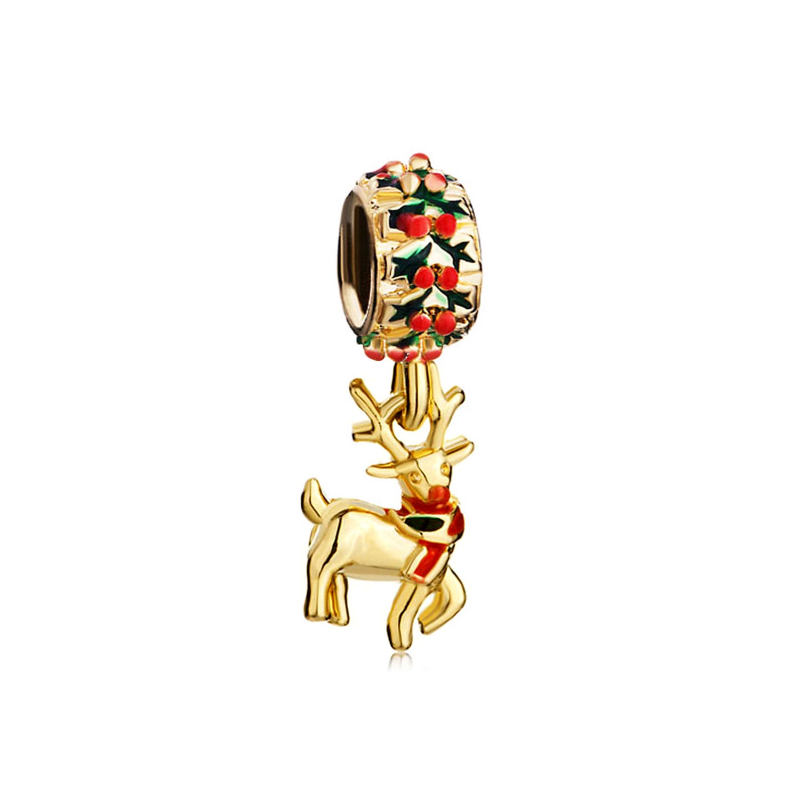 Golden Reindeer Deer Chritmas Gold Dangle Charm Compatible with Pandora Charm Bracelets Daughter Niece Women Jewellery Birthday