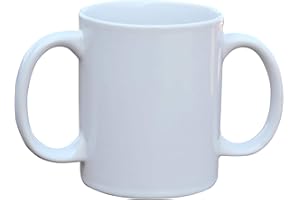 Ancient Impex Ceramic Dual Handle Mug for Secure Hold | BPA-FREE Double Handled Ceramic Mugs to Aid Tremors and Secure hold | 11.83 US Fl. Oz. (350 Ml) - White Color