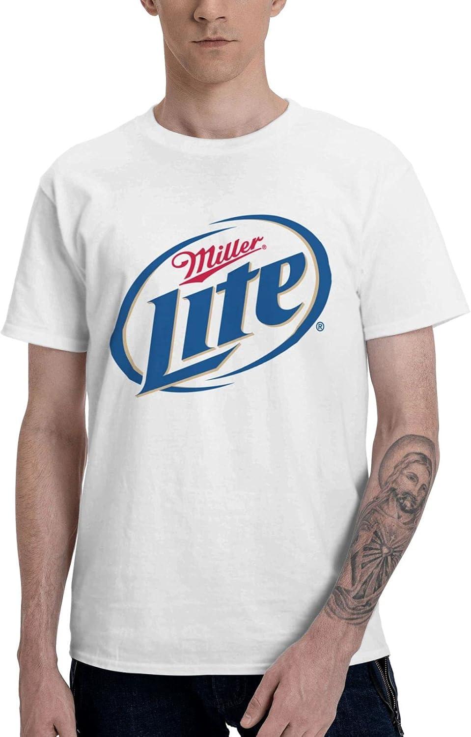 Miller Lite Man Mens Short Sleeve Funny Black Tee for Men