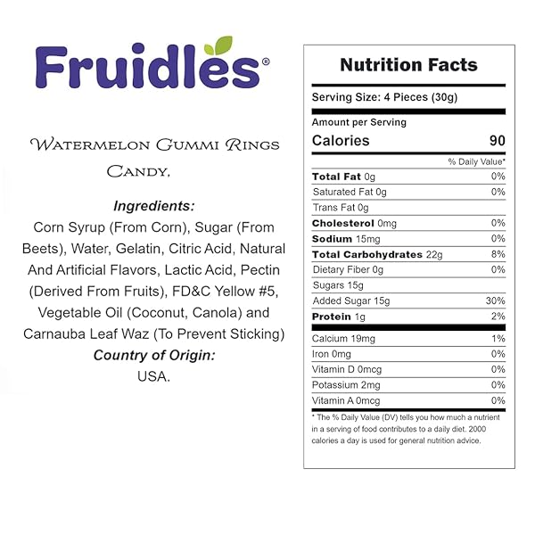 FRUIDLES WATERMELON GUMMI RINGS CANDY, ASSORTED FRUIT FLAVORS GUMMIES, ALLERGY FRIENDLY, NON-GMO, NO ARTIFICIAL SWEETENERS GUMMY (1 POUND)