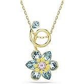 Swarovski Idyllia Pendant, Mixed cuts, Flower, Blue, Gold-Tone Finish