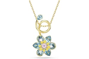 Swarovski Idyllia Pendant, Mixed cuts, Flower, Blue, Gold-Tone Finish