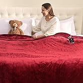 Bearhug Heated Electric Blanket - Flannel Electric Throw Heating Blanket with 6 Heat Settings Full Size 77×84 inches Red - Velvet,0.5-12H Auto Off, Over-Heat Protect, ETL, Machine Washable
