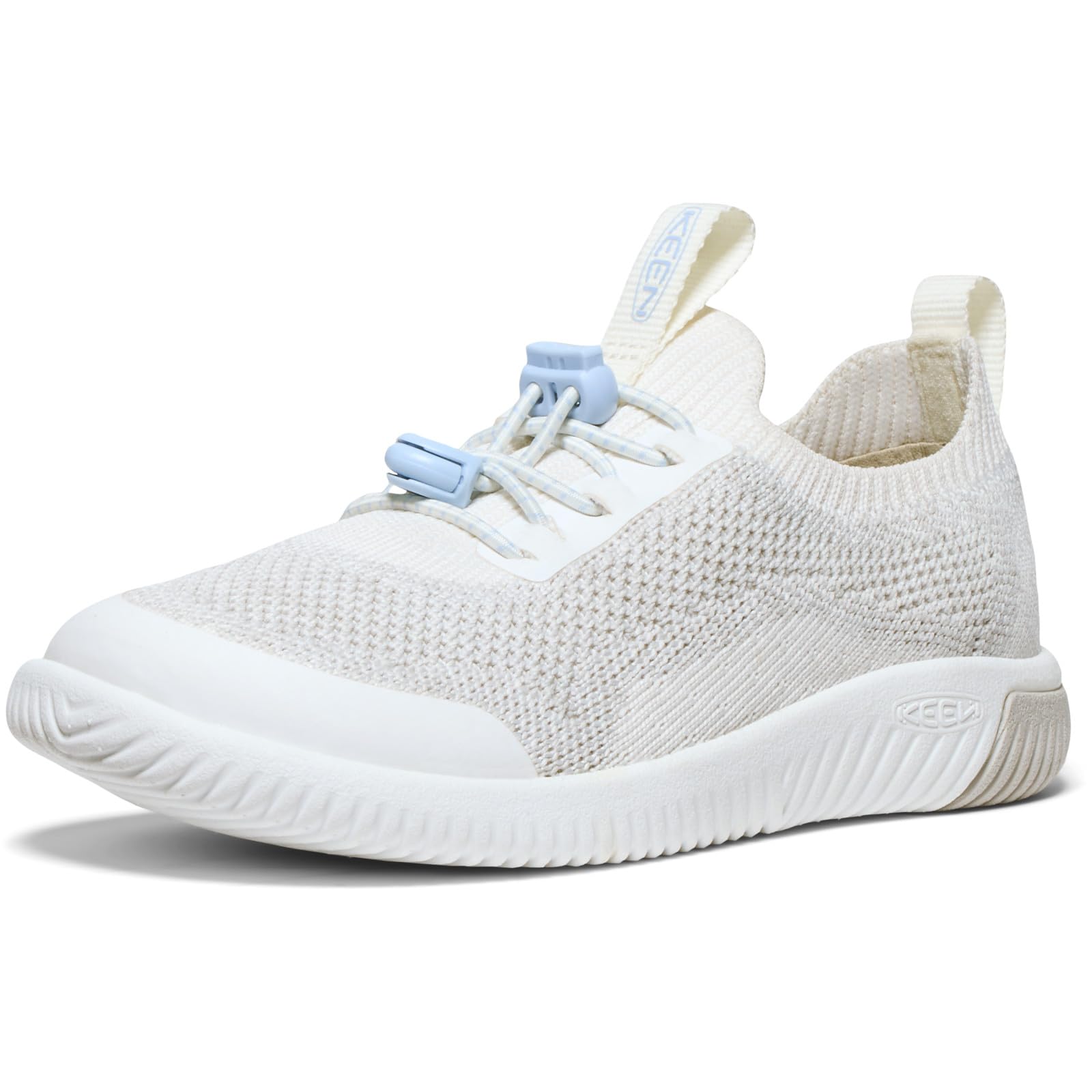 Photo 1 of ***(HEAVILY USED/ MINOR DAMAGE)***KEEN Unisex-Child KNX Lace Up Lightweight Barefoot Feel Sneakers, Star White/Skyway, 2